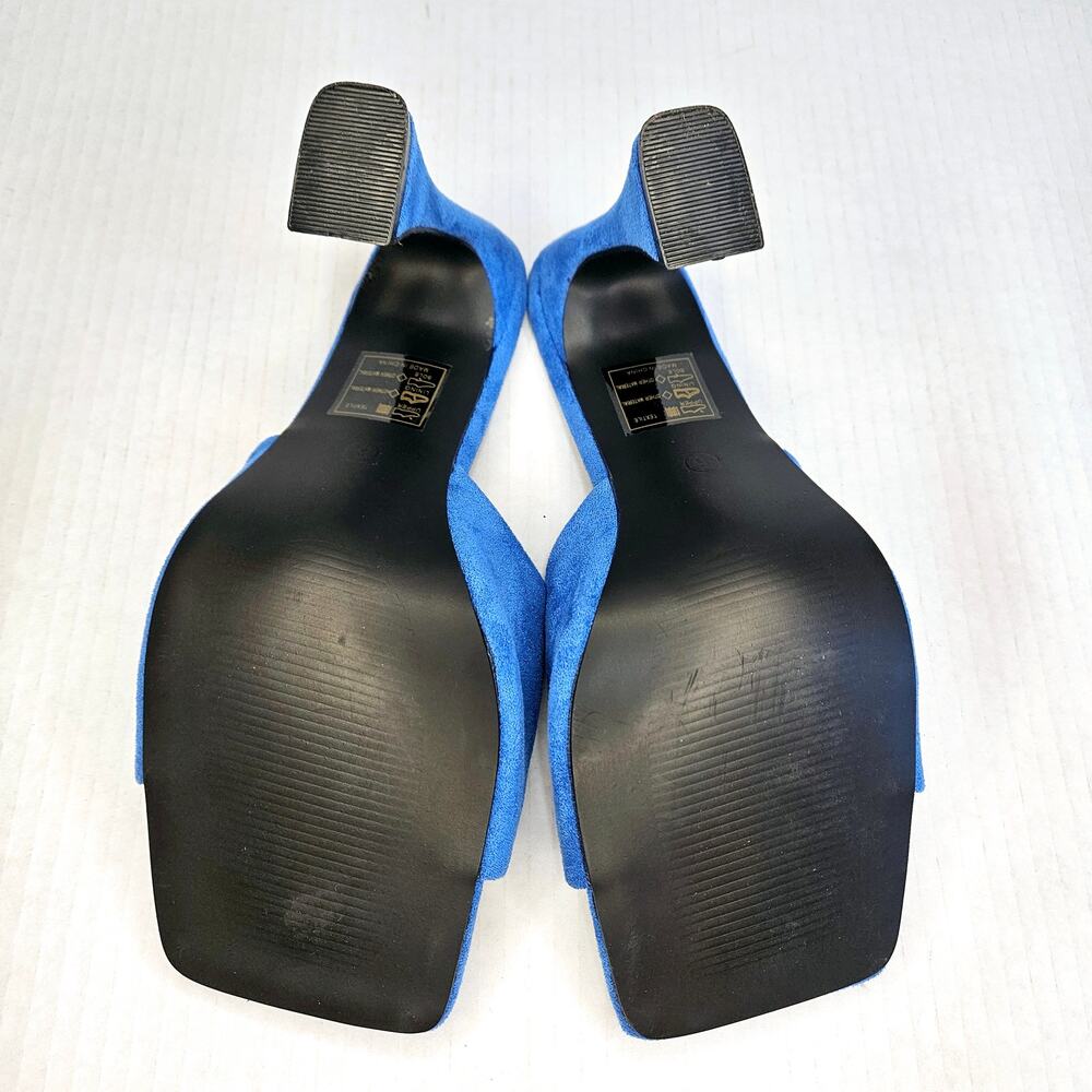 Boohoo Blue Faux Suede Square Toe Slip On Heeled Mule Size 6UK/39EUR/8US - Picture 4 of 10